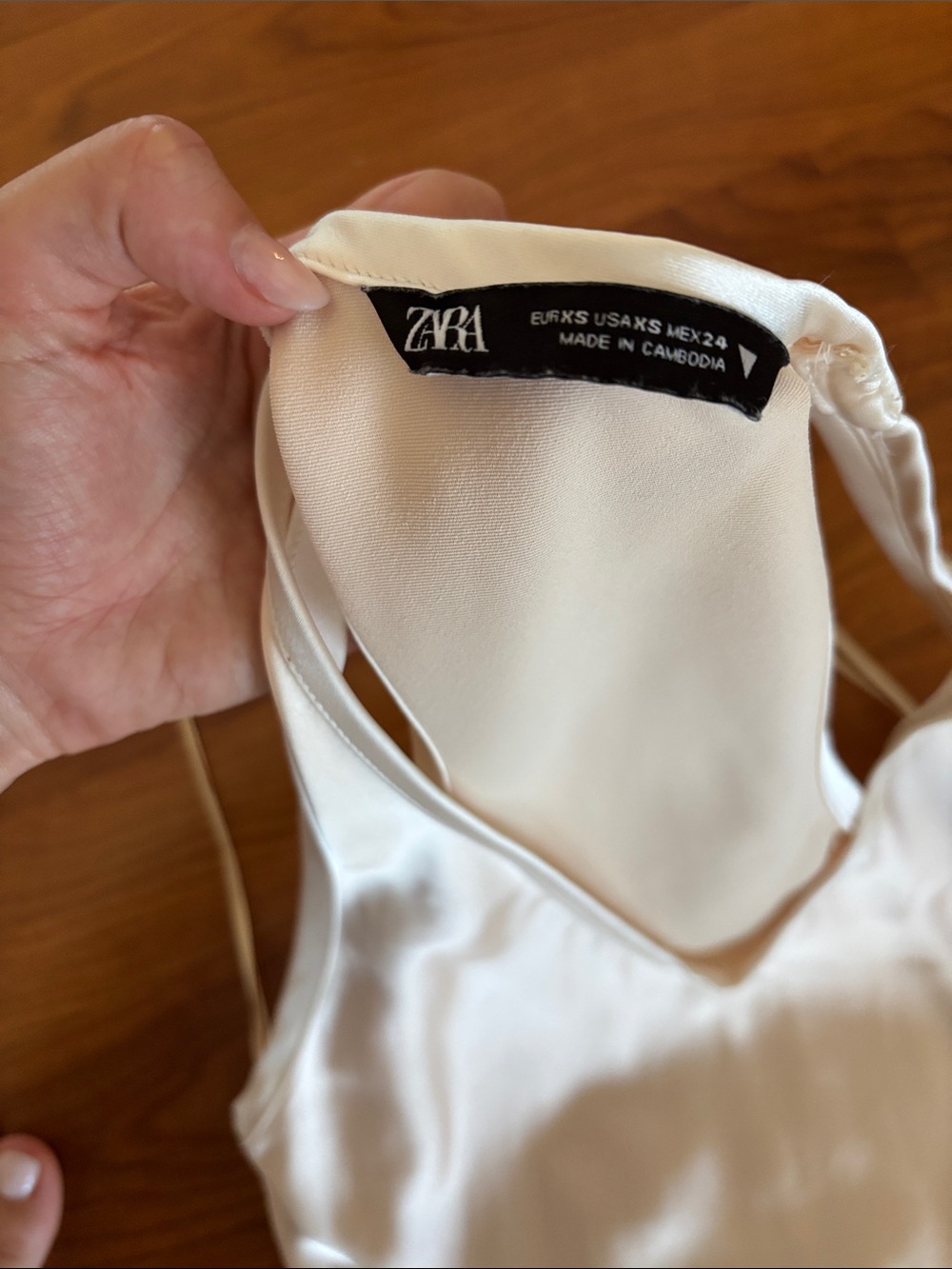 Zara Cream Satin V-Neck Slip Dress - Picture 2 of 4